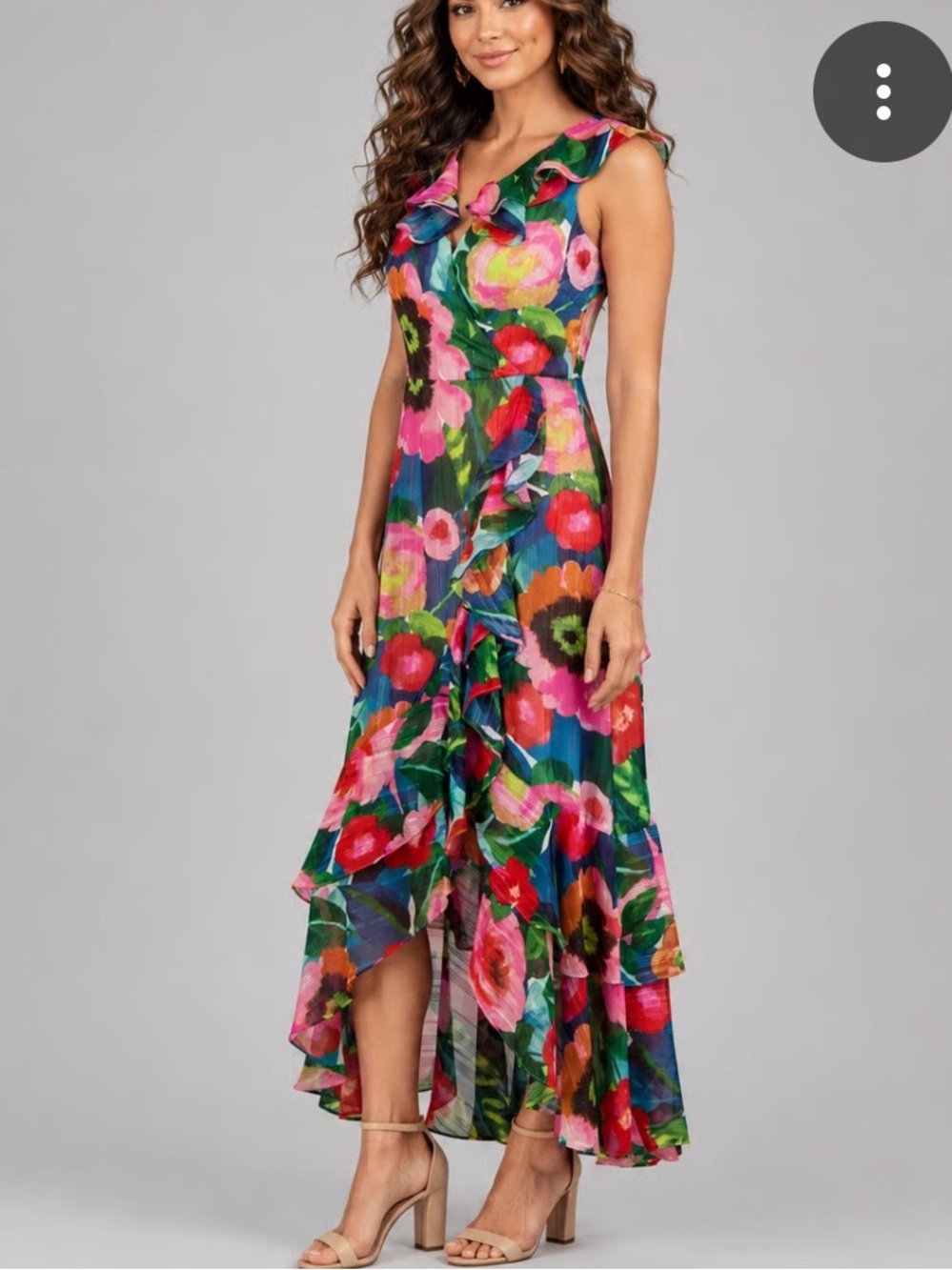 Kensie Floral High-Low Ruffle Maxi Dress.